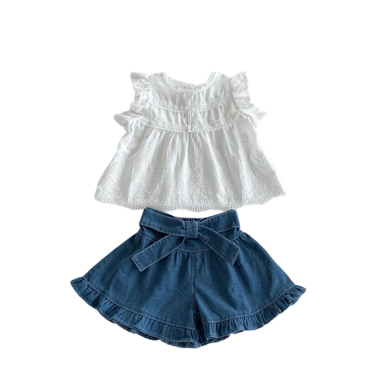 Summer Hot Selling Baby Kids Girls Fly Sleeves Floral Pattern Top Vest and Denim Skirt Clothing Set, MyKids-USA®, Baby & Toddler Outfits, MyKids-USA -  -  -  -  -  -  - 
