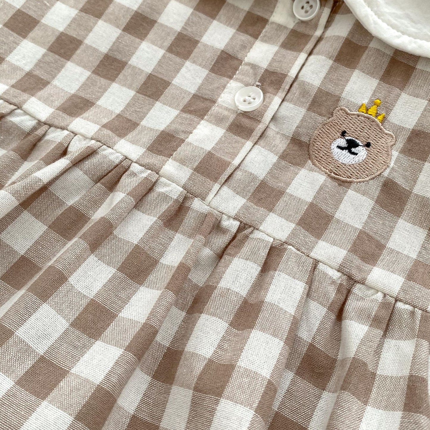 Baby Plaid Graphic Bear Patched Design Doll Neck Onesies
