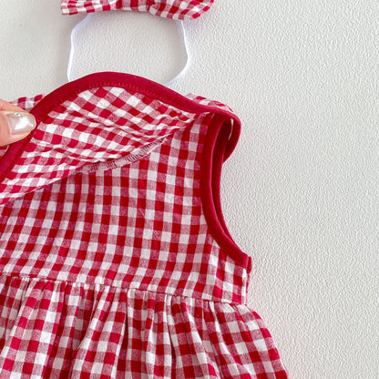 Design Summer Baby Kids Girls Sleeveless Plaid Bodysuit Dress