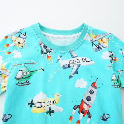 Summer Boys’ Rockets and Plane Cartoon Pattern T-shirt in European and American Style, MyKids-USA®, Baby & Toddler Tops, MyKids-USA -  -  -  -  -  -  - 