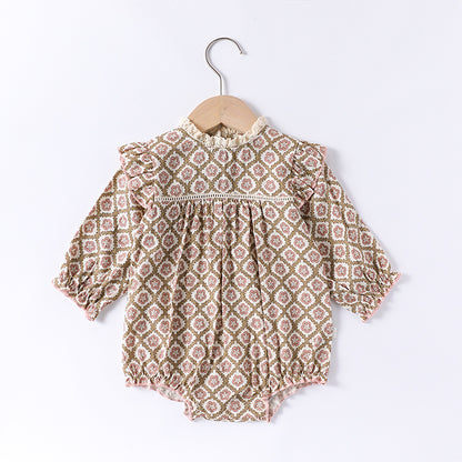 Spring Arrival Baby Girls Long Sleeves Vintage Floral Pattern Rompers and Onesies, MyKids-USA®, Baby One-Pieces, MyKids-USA - Size/Age - 66 (3-6M) - Color - Brown -  -  - TR2502282310-B