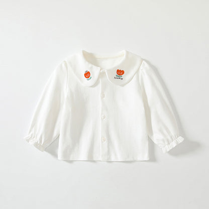 Autumn Hot Selling Baby Kids Girls Long Sleeves Plain Single Breasted Shirt with Embroidered Collar, MyKids-USA®, Shirts, MyKids-USA - Size/Age - 73 (6-9M) - Color - Beige -  -  - TR2506242316-B