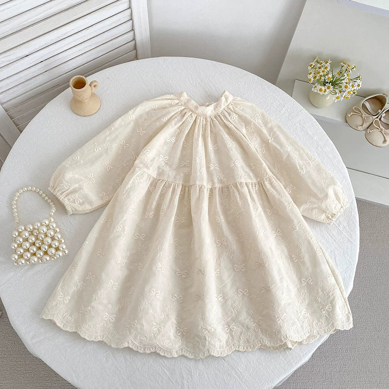 Autumn Baby Girls Butterfly-bows Pattern Embroidered Long-sleeved Onesies and Dress – Princess Sister Matching Set, MyKids-USA®, Baby & Toddler Dresses, MyKids-USA - Size/Age - 66 (3-6M) - Color - Beige -  -  - TR2508052338-B