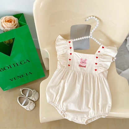 Baby Girl Solid Color Embroidered Design Square Neck Onesies, MyKids-USA®, Baby One-Pieces, MyKids-USA -  -  -  -  -  -  - 