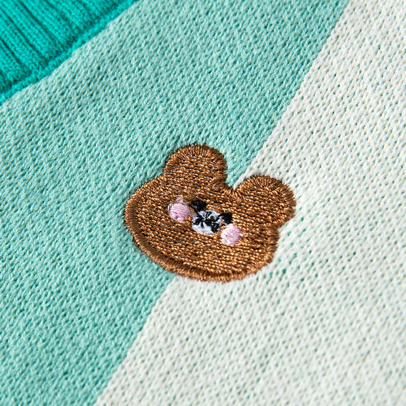 Cartoon Bear Pattern V-Neck Design Knitwear