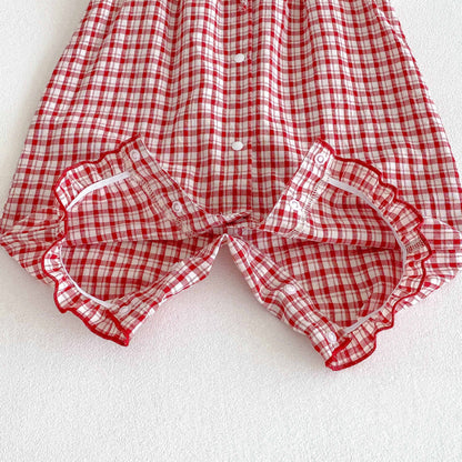 Summer Arrival Baby Girls Cute Lace Patchwork Sleeveless Plaid Rompers, MyKids-USA®, Baby One-Pieces, MyKids-USA -  -  -  -  -  -  - 