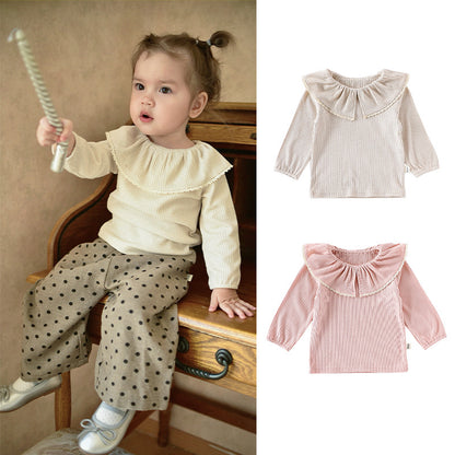 Autumn Arrival Baby Girls Solid Color Lace Trim Collar Long Sleeves Top, MyKids-USA®, Shirts, MyKids-USA -  -  -  -  -  -  - 
