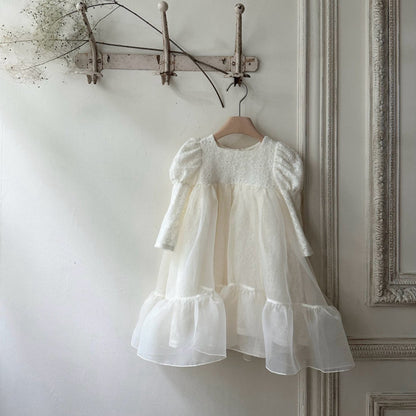 Spring and Autumn Arrival Baby Girls Long Sleeves Lace Tulle Dress