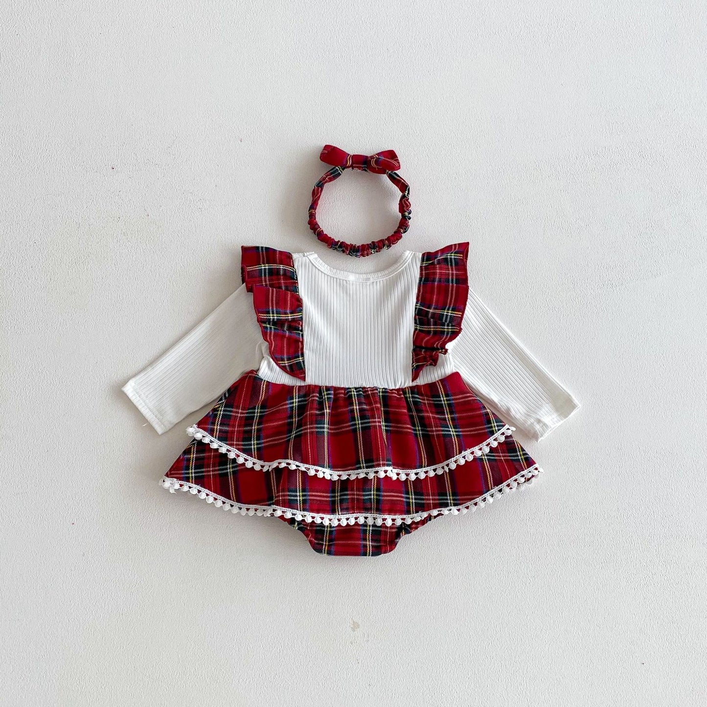 Spring and Autumn Arrival Baby Girls Long Sleeves Floral and Plaid Pattern Bodysuit