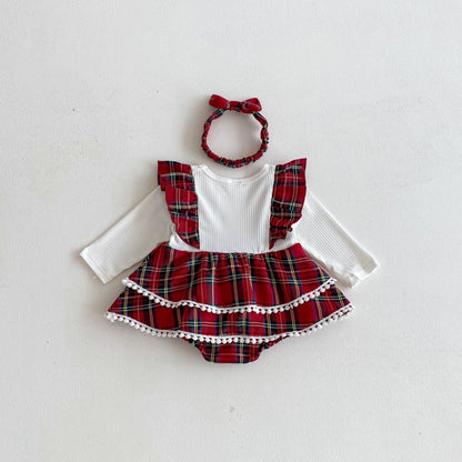 Spring and Autumn Arrival Baby Girls Long Sleeves Floral and Plaid Pattern Bodysuit