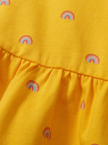 Spring And Summer Baby Girls Short Sleeves Rainbow Pattern Dress