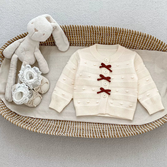 Autumn Arrival Baby Kids Girls Color Patchwork Long Sleeves Butterfly-bows Decorated Cardigan, MyKids-USA®, Cardigans, MyKids-USA - Size/Age - 73 (6-9M) - Color - Beige -  -  - TR2509082251-A