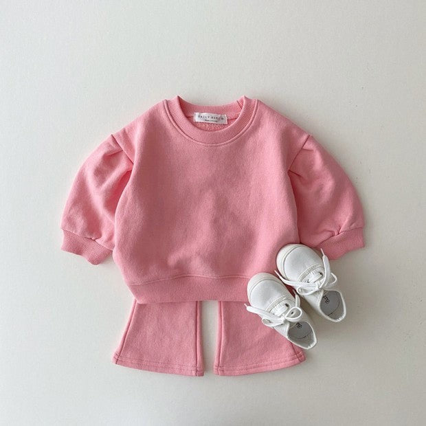 Autumn Baby Kids Unisex Casual Solid Color Long Sleeves Pullover and Flared Pants Clothing Set, MyKids-USA®, Baby & Toddler Outerwear, MyKids-USA - Size/Age - 66 (3-6M) - Color - Pink -  -  - TR2408142131-A