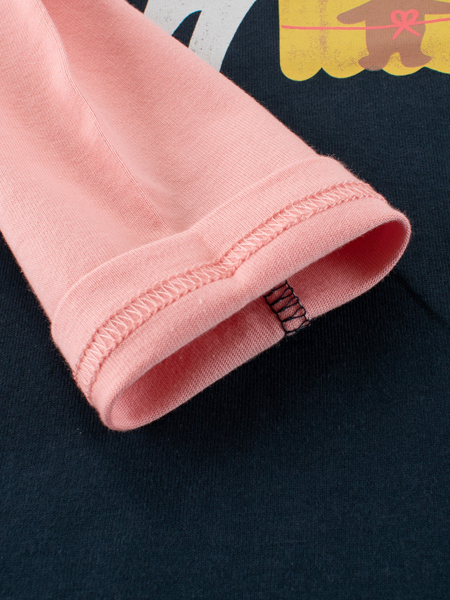 Autumn Baby Kids Girls Letters and Cartoon Print Long Sleeves Crew Neck Color Patchwork Top Shirt, MyKids-USA®, Baby & Toddler Tops, MyKids-USA -  -  -  -  -  -  - 