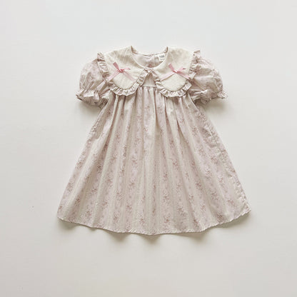 Summer Arrival Baby Girls Short Sleeves Floral Pattern Dress, MyKids-USA®, Baby & Children's Dresses, MyKids-USA - Size/Age - 90 (12-24M) - Color - Pink -  -  - TR2604202318-B.