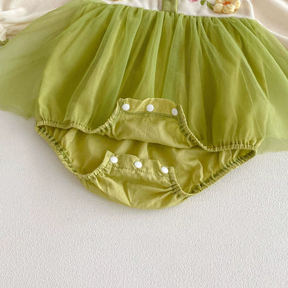 Autumn Arrival Baby Girls Long Sleeves Flowers Pattern Tulle Patchwork Onesies, MyKids-USA®, Baby One-Pieces, MyKids-USA -  -  -  -  -  -  - 