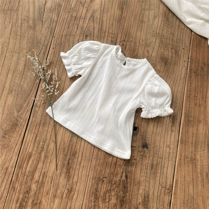 Summer Hot Selling Baby Kids Girls Short Sleeves Solid Color T-shirt, MyKids-USA®, Baby & Toddler Tops, MyKids-USA - Siize/Age - 66 (3-6M) - Color - Beige -  -  - TR2506032322-B