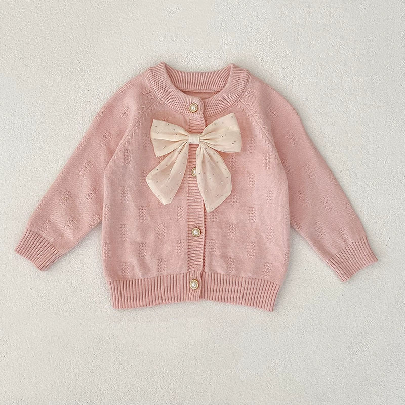 Autumn Arrival Baby Girls Comfortable Butterfly-bow Decorated Knitted Long Sleeves Cardigan, MyKids-USA®, Cardigans, MyKids-USA - Size/Age - 73 (6-9M) - Color - Pink -  -  - TR2507272244-C