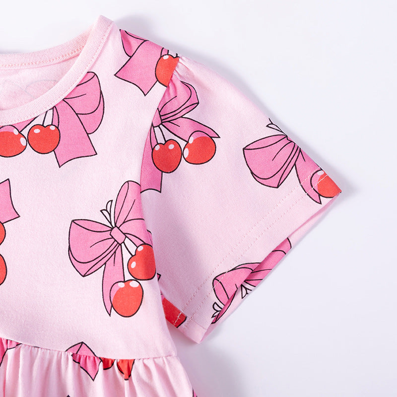 Summer Arrival Butterfly-bows and Fruits Pattern Short Sleeves Crew Neck Dress for Stylish Girls, MyKids-USA®, Baby & Toddler Dresses, MyKids-USA -  -  -  -  -  -  - .
