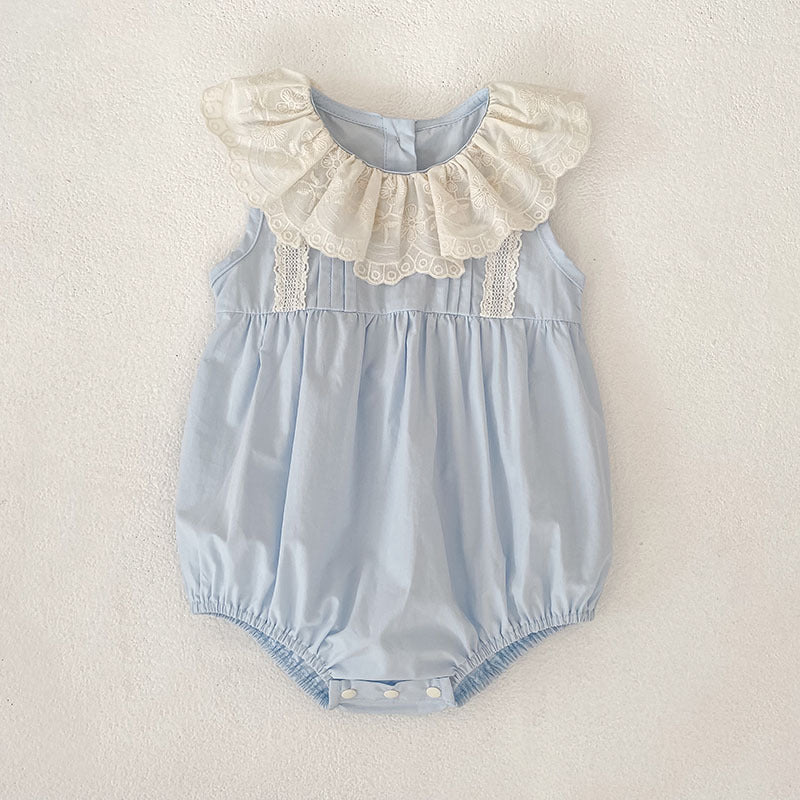 Summer Girls Flowers Pattern Lace Trim Onesies and Dress – Princess Sister Matching Set