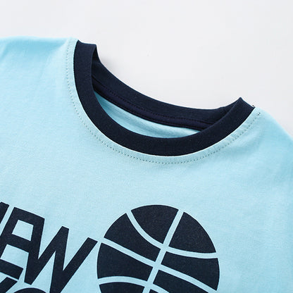Summer Boys’ Blue Letters Pattern T-shirt