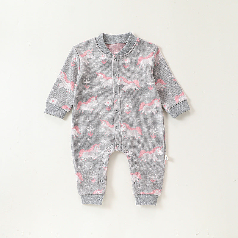 Autumn and Spring Arrival Baby Girls Simple Animals Cartoon Pattern Long Sleeves Rompers, MyKids-USA®, Baby One-Pieces, MyKids-USA - Size/Age - 66 (3-6M) - Color - Grey -  -  - TR2409272233-A