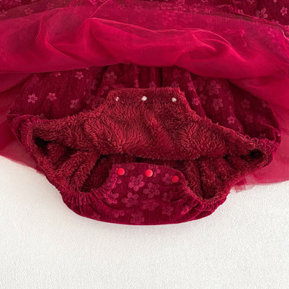 Winter Arrival Baby Girls Cute Floral Embroidered Red Long Sleeves Tulle Onesies, MyKids-USA®, Baby One-Pieces, MyKids-USA -  -  -  -  -  -  - 