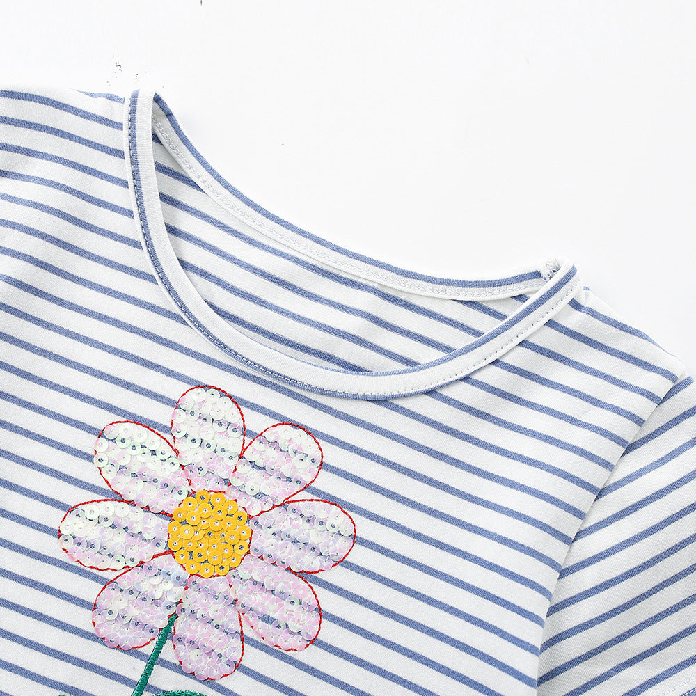 Summer Arrival Sequins Flowers Pattern Short Sleeves Crew Neck Dress for Stylish Girls, MyKids-USA®, Baby & Children's Dresses, MyKids-USA -  -  -  -  -  -  - .