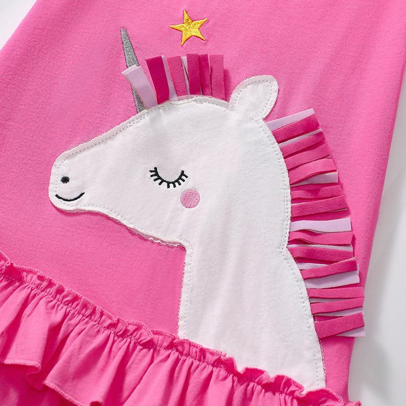 Summer Arrival Cartoon Unicorn Pattern Short Sleeves Dress for Stylish Girls, MyKids-USA®, Baby & Toddler Dresses, MyKids-USA -  -  -  -  -  -  - 