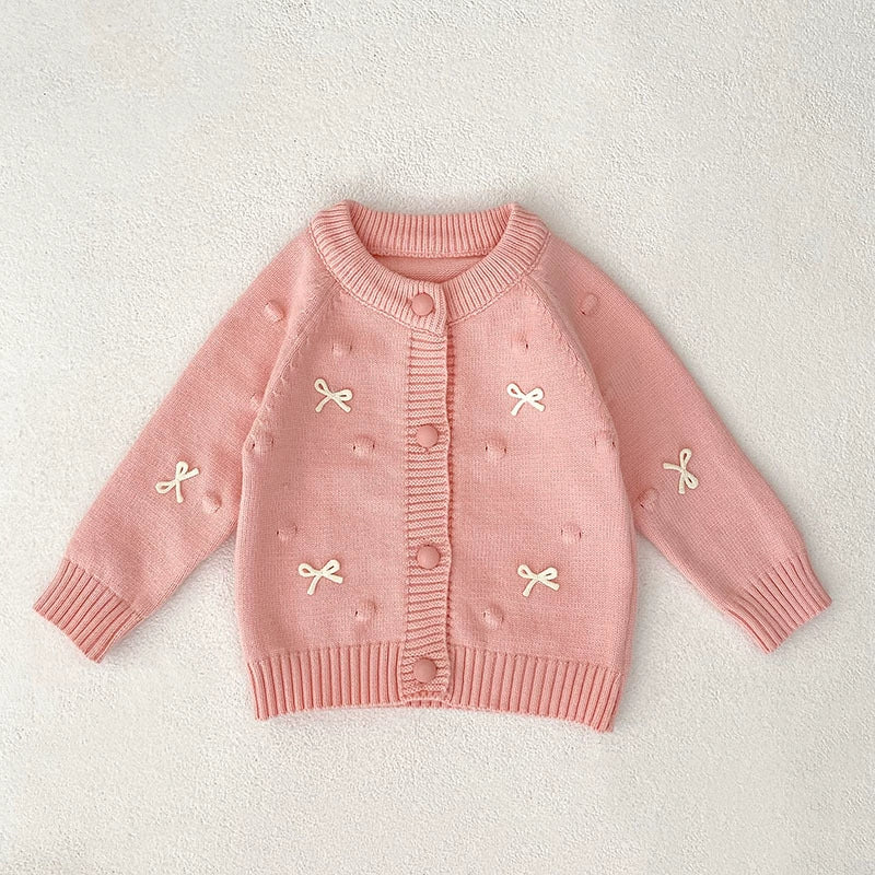 Autumn Arrival Baby Girls Comfortable Mushroom or Butterfly-bows Decorated Knitted Long Sleeves Cardigan, MyKids-USA®, Cardigans, MyKids-USA - Size/Age - 73 (6-9M) - Color - Pink -  -  - TR2507282352-B