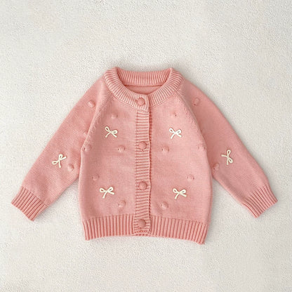 Autumn Arrival Baby Girls Comfortable Mushroom or Butterfly-bows Decorated Knitted Long Sleeves Cardigan, MyKids-USA®, Cardigans, MyKids-USA - Size/Age - 73 (6-9M) - Color - Pink -  -  - TR2507282352-B