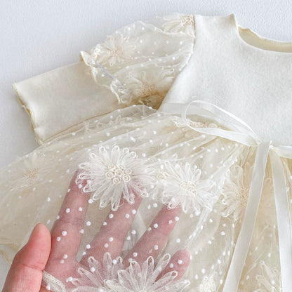 Autumn Arrival Baby Girls Long Sleeves Flowers and Dots Embroidered Pattern Tulle Patchwork Onesies, MyKids-USA®, Baby One-Pieces, MyKids-USA -  -  -  -  -  -  - 