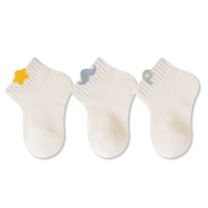Summer and Spring Baby Kids Boys and Girls Breathable Cute Flowers and Striped Pattern Socks 3-Pair Set, MyKids-USA®, Baby & Toddler Socks & Tights, MyKids-USA - Size/Age - XS (0-6M) - Color - Apricot -  -  - TR2604272256-A.