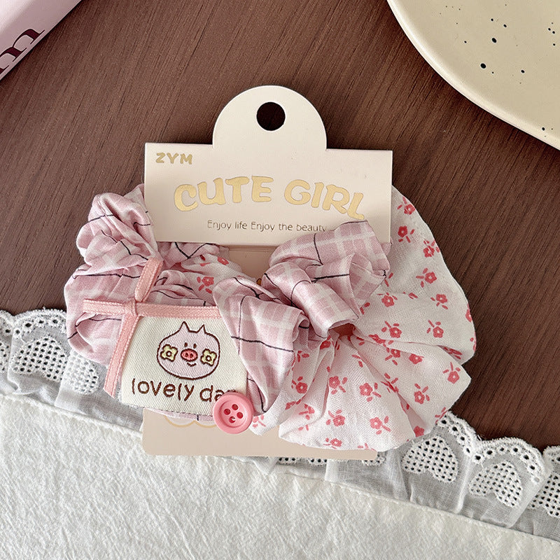 Cute Spring Ponytail Hair Tie — Blue & Pink Plaid Scrunchie with Polka Dot Bow, MyKids-USA®, Ponytail Holders, MyKids-USA - Size/Age - Average Size (0-12Y） - Color - Beige -  -  - TR2604161533-A.