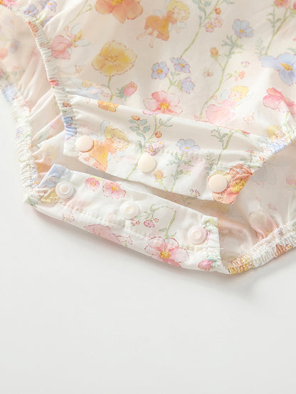 Summer Arrival Baby Girls Sleeveless Floral Pattern Bodysuits