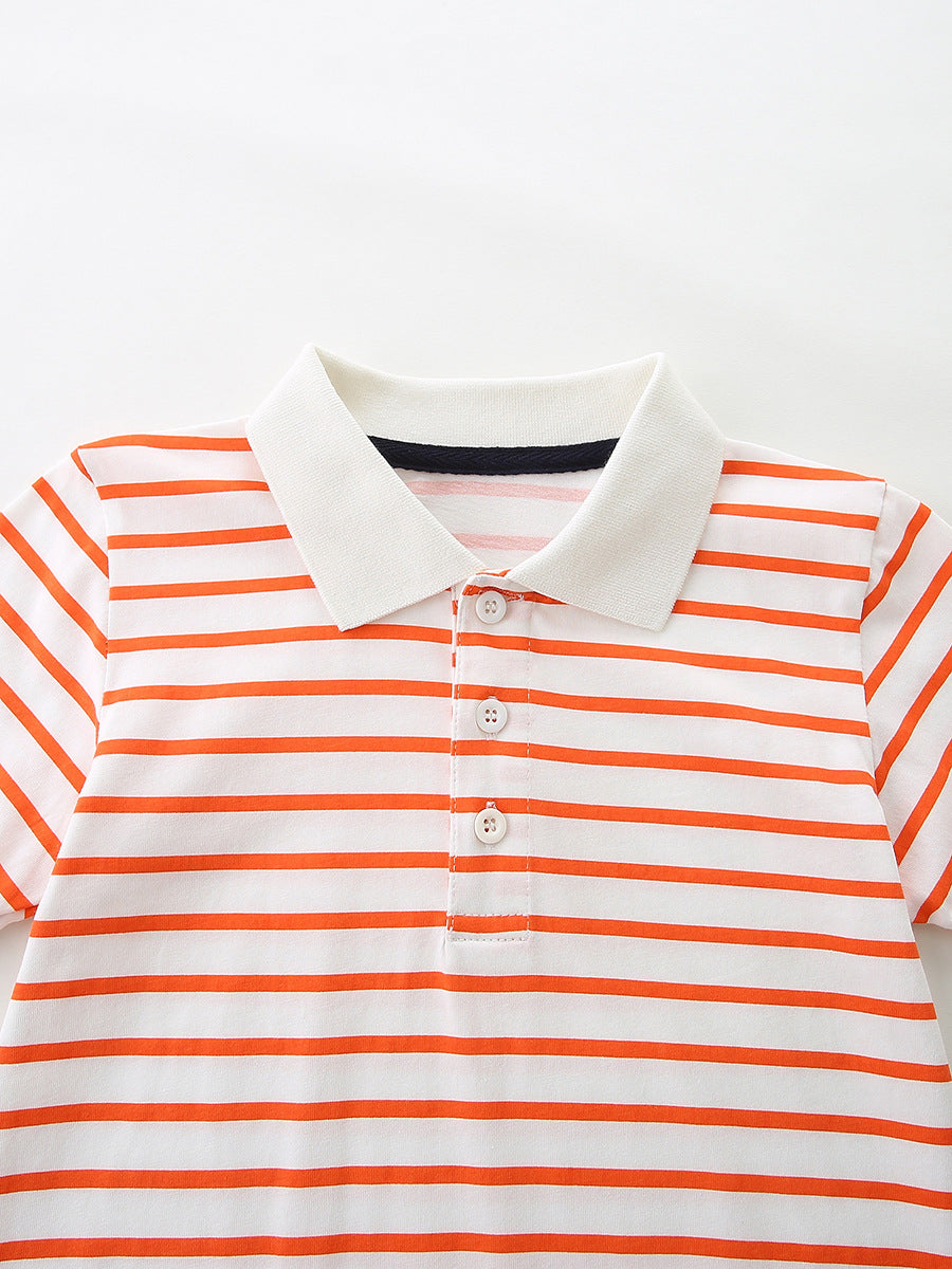 Arrival Summer Baby Kids Boys Short Sleeves Striped Pattern Polo Shirt and Plain Shorts Clothing Set
