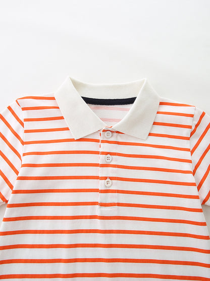 Arrival Summer Baby Kids Boys Short Sleeves Striped Pattern Polo Shirt and Plain Shorts Clothing Set