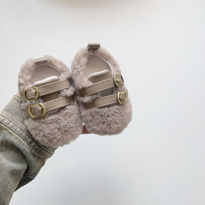 Winter Baby Girl Fashion Solid Color Fluffy Warm Toddler Soft-Sole Anti-slip Walking Shoes, MyKids-USA®, First Steps & Crawlers, MyKids-USA - Size/Age - insole length 11.00 cm - Color - Grey -  -  - TR2512031858-B