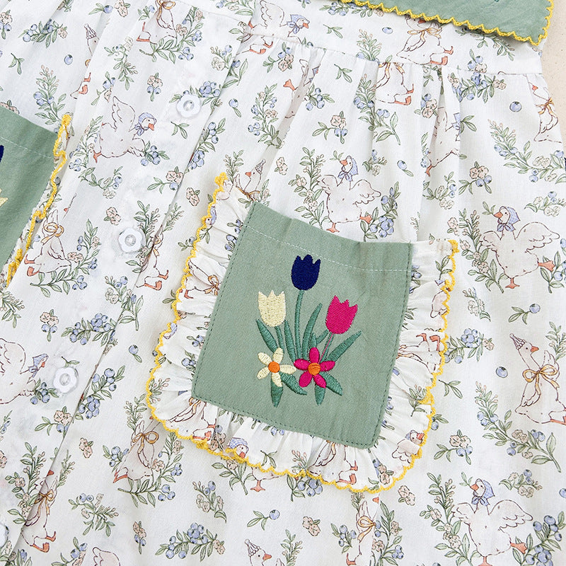 Summer Baby Kids Girls Sleeveless Flowers and Animals Pattern Embroidered Dress, MyKids-USA®, Baby & Toddler Dresses, MyKids-USA -  -  -  -  -  -  - 