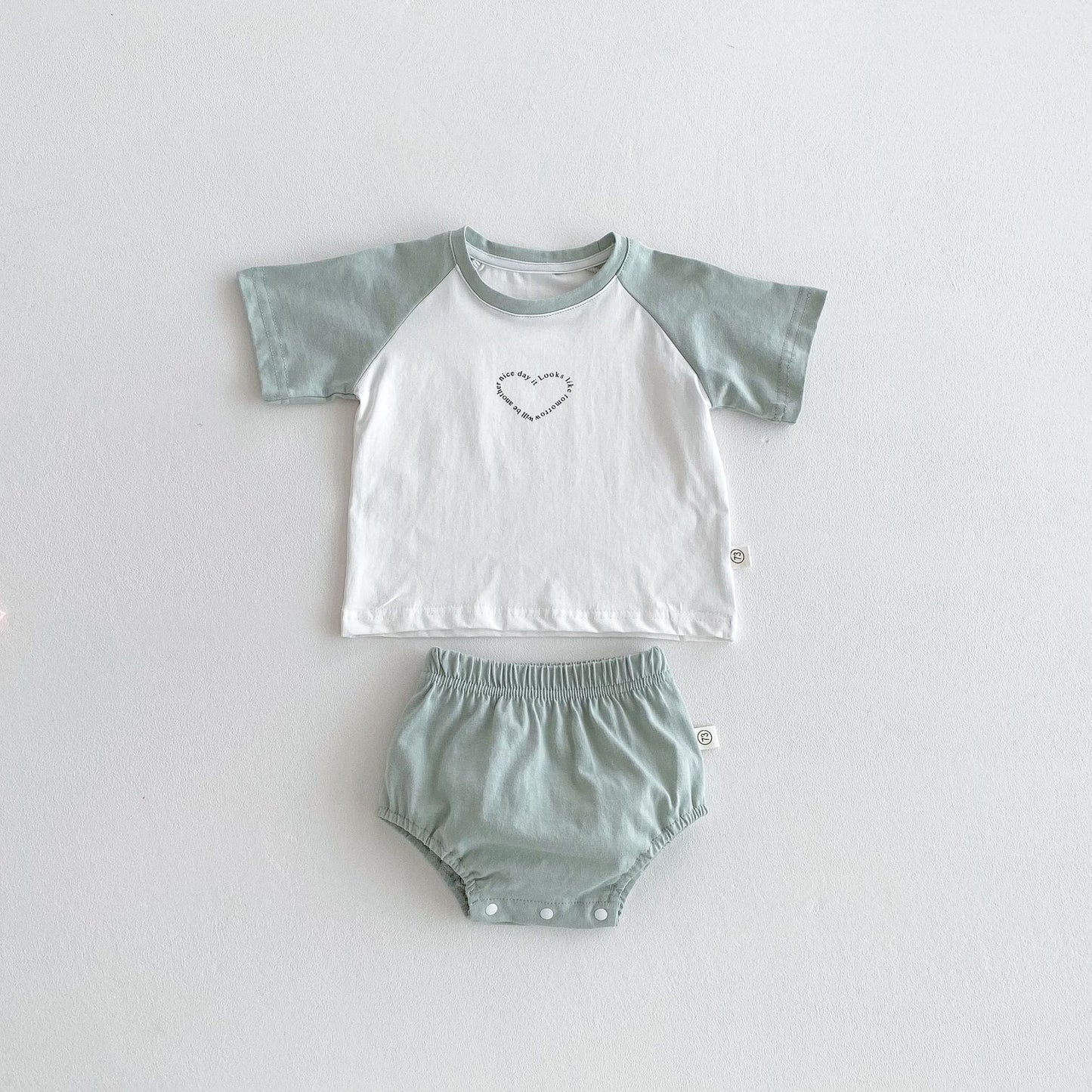Summer Hot Selling Baby Kids Girls Short Sleeves Heart Pattern T-shirt and Bloomers Clothing Set, MyKids-USA®, Baby & Toddler Outfits, MyKids-USA - Size/Age - 73 (6-9M) - Color - Green -  -  - TR2506141215-B