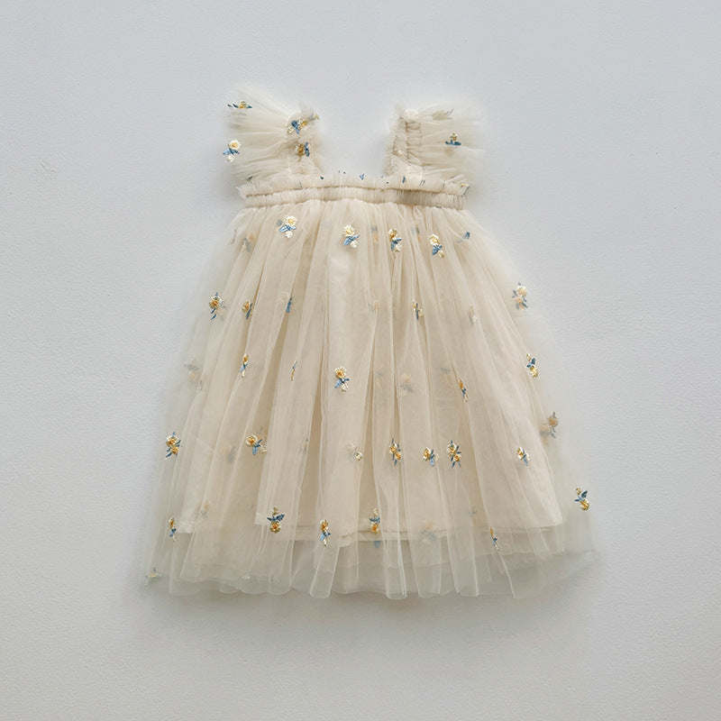 Summer Baby Kids Girls Sleeveless Floral Jacquard Mesh Design Off Shoulder Strap Dress, MyKids-USA®, Baby & Toddler Dresses, MyKids-USA - Size/Age - 80 (9-12M) - Color - Apricot -  -  - TR2501082236-C