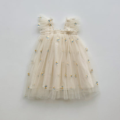 Summer Baby Kids Girls Sleeveless Floral Jacquard Mesh Design Off Shoulder Strap Dress, MyKids-USA®, Baby & Toddler Dresses, MyKids-USA - Size/Age - 80 (9-12M) - Color - Apricot -  -  - TR2501082236-C