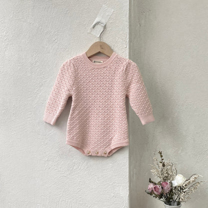 Arrival Winter and Spring Baby Girls Casual Simple Argyle Pattern Knitted Long Sleeves Bodysuit, MyKids-USA®, Baby One-Pieces, MyKids-USA - Size/Age - 66 (3-6M) - Color - Pink -  -  - TR2601071939-B.