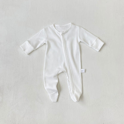Autumn and Spring Arrival Baby Unisex Solid Color Zip-up Long Sleeves Rompers, MyKids-USA®, Baby One-Pieces, MyKids-USA - Size/Age - 66 (3-6M) - Color - White -  -  - TR2601242157-B.