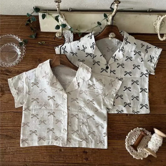 MyKids-USA® Baby Unisex Short Sleeves Casual Butterfly-bows Pattern Shirt