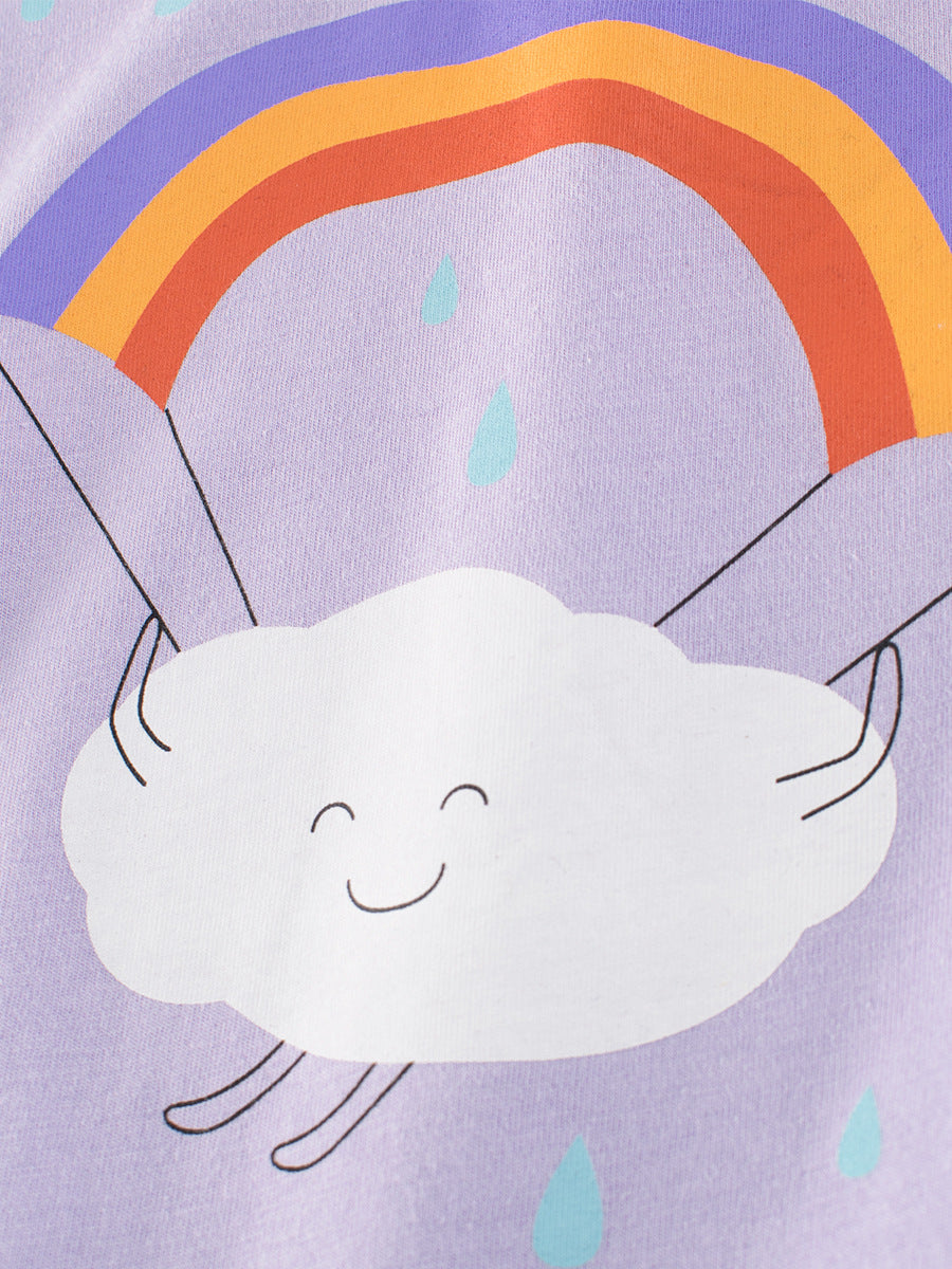 Cartoon Rainbow Cloud Print Girls’ T-Shirt In European And American Style For Summer