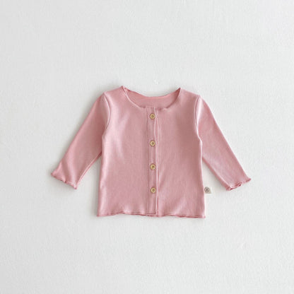 Arrival Spring Baby Kids Girls Solid Color Single Breasted Knitted Shirt, MyKids-USA®, Shirts, MyKids-USA - Size/Age - 66 (3-6M) - Color - Pink -  -  - TR2603161813-C.