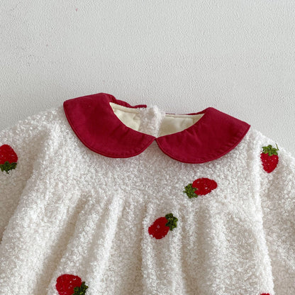 Winter Arrival Baby Girls Long Sleeves Strawberry Pattern Fluffy Warm Onesies, MyKids-USA®, Baby One-Pieces, MyKids-USA -  -  -  -  -  -  - 