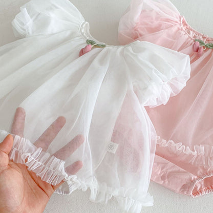 Summer Arrival Baby Girls Cute Short Sleeves Solid Color Tulle Design Onesies, MyKids-USA®, Baby One-Pieces, MyKids-USA -  -  -  -  -  -  - 