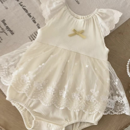 Summer Arrival Baby Girls Cute Apricot Fly Sleeves Flowers Pattern Tulle Patchwork Onesies, MyKids-USA®, Baby One-Pieces, MyKids-USA -  -  -  -  -  -  - 